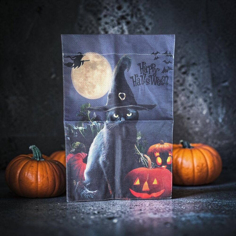 Halloween Black Cat Witch Garden Flag 12" x 18"